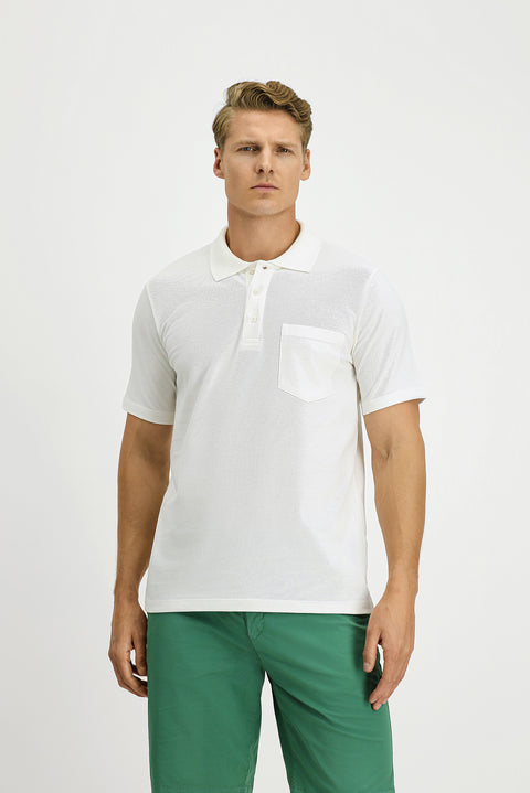 White Slim Fit Narrow Cut Cotton Polo Shirt with Pockets