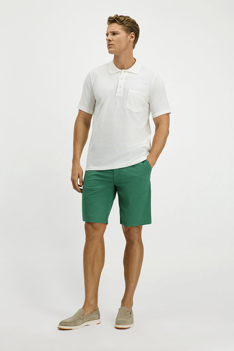 White Slim Fit Narrow Cut Cotton Polo Shirt with Pockets