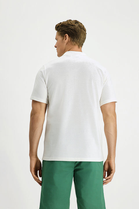 White Slim Fit Narrow Cut Cotton Polo Shirt with Pockets