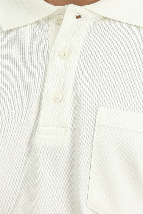 White Slim Fit Narrow Cut Cotton Polo Shirt with Pockets