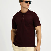 Dark Burgundy Slim Fit Cotton Polo Shirt with Pockets