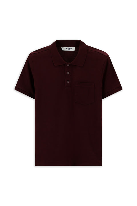 Dark Burgundy Slim Fit Cotton Polo Shirt with Pockets