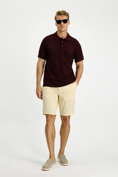 Dark Burgundy Slim Fit Cotton Polo Shirt with Pockets