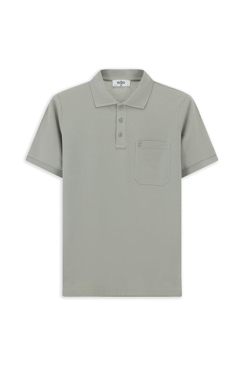 Medium Grey Regular Fit Cotton Embroidered Pocketed Non-Rash Polo Collar T-Shirt