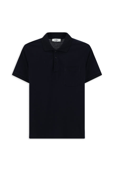 Dark Navy Regular Fit Cotton Embroidered Pocketed Non-Rumbling Polo Collar T-Shirt