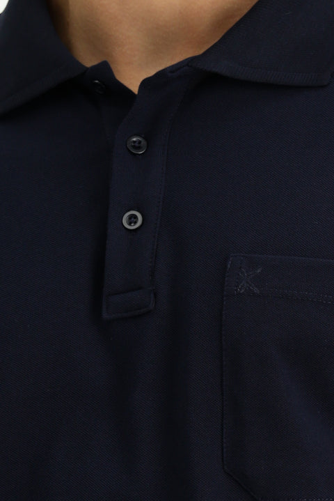 Dark Navy Regular Fit Cotton Embroidered Pocketed Non-Rumbling Polo Collar T-Shirt