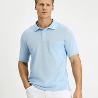 Light Blue Regular Fit Cotton Embroidered Pocketed Non-Rumbling Polo Collar T-Shirt