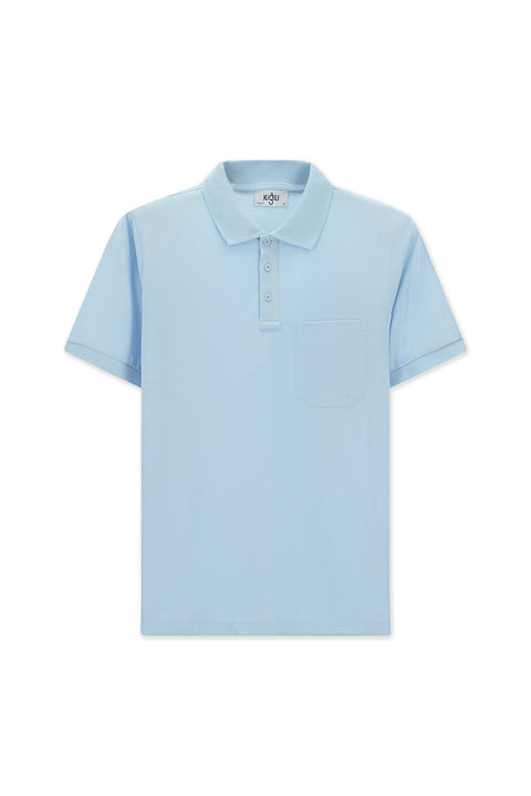 Light Blue Regular Fit Cotton Embroidered Pocketed Non-Rumbling Polo Collar T-Shirt