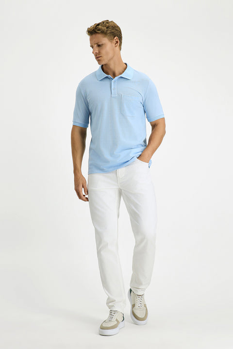 Light Blue Regular Fit Cotton Embroidered Pocketed Non-Rumbling Polo Collar T-Shirt