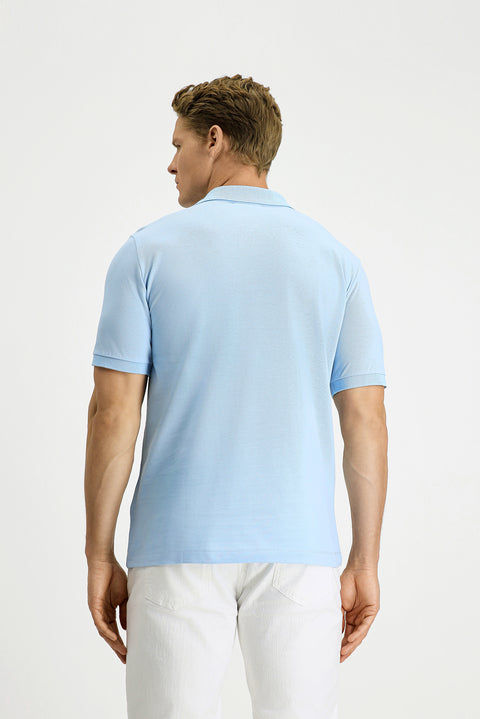 Light Blue Regular Fit Cotton Embroidered Pocketed Non-Rumbling Polo Collar T-Shirt