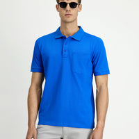 Navy Blue Regular Fit Cotton Embroidered Pocketed Non-Rash Polo Collar T-Shirt