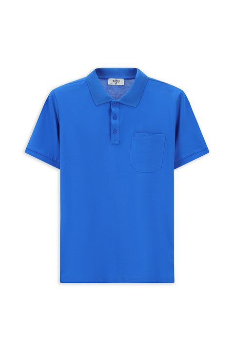 Navy Blue Regular Fit Cotton Embroidered Pocketed Non-Rash Polo Collar T-Shirt