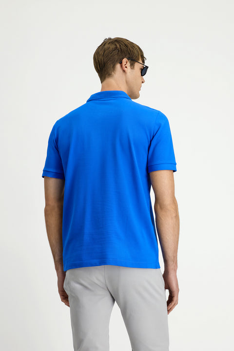Navy Blue Regular Fit Cotton Embroidered Pocketed Non-Rash Polo Collar T-Shirt