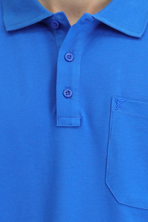 Navy Blue Regular Fit Cotton Embroidered Pocketed Non-Rash Polo Collar T-Shirt