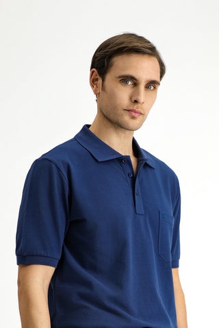  İndigo Regular Fit Pamuk Nakışlı Cepli Kıvrılmaz Polo Yaka Tişört
