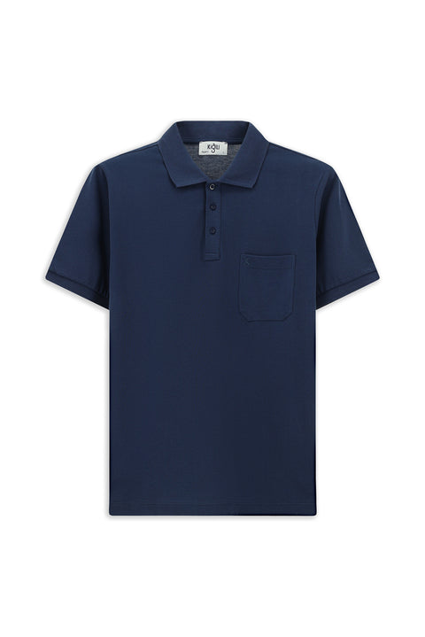 Indigo Regular Fit Cotton Embroidered Pocketed Non-Rash Polo Collar T-Shirt