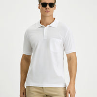 White Regular Fit Cotton Embroidered Pocketed Non-Rumbling Polo Shirt