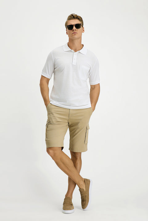 White Regular Fit Cotton Embroidered Pocketed Non-Rumbling Polo Shirt