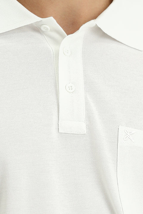White Regular Fit Cotton Embroidered Pocketed Non-Rumbling Polo Shirt