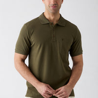 Medium Khaki Regular Fit Cotton Embroidered Pocketed Non-Rash Polo Collar T-Shirt