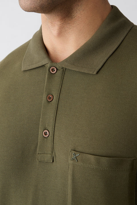 Medium Khaki Regular Fit Cotton Embroidered Pocketed Non-Rash Polo Collar T-Shirt
