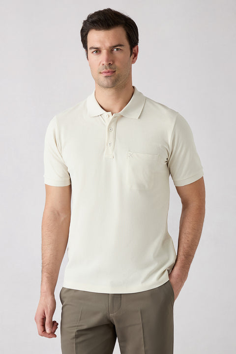 Taş Regular Fit Pamuk Nakışlı Cepli Kıvrılmaz Polo Yaka Tişört