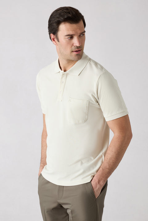 Taş Regular Fit Pamuk Nakışlı Cepli Kıvrılmaz Polo Yaka Tişört