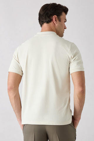  Taş Regular Fit Pamuk Nakışlı Cepli Kıvrılmaz Polo Yaka Tişört