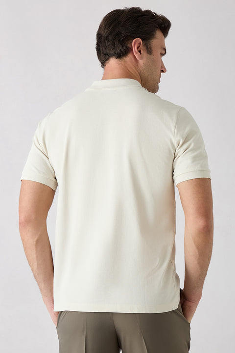 Taş Regular Fit Pamuk Nakışlı Cepli Kıvrılmaz Polo Yaka Tişört