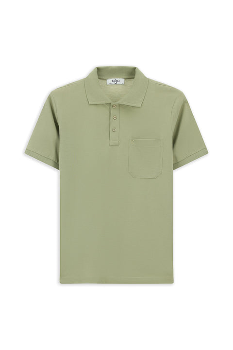Forest Green Regular Fit Cotton Embroidered Pocketed Non-Rundown Polo Collar T-Shirt