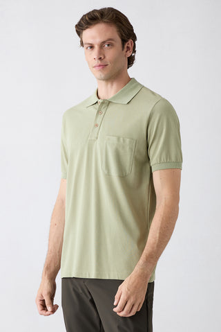  Orman Yeşili Regular Fit Pamuk Nakışlı Cepli Kıvrılmaz Polo Yaka Tişört