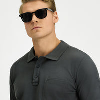 Dark Anthracite Regular Fit Cotton Embroidered Pocketed Non-Rash Polo Collar T-Shirt
