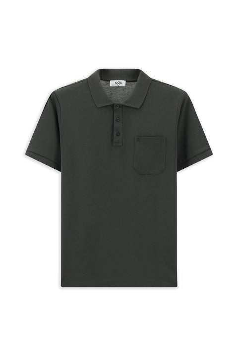 Dark Anthracite Regular Fit Cotton Embroidered Pocketed Non-Rash Polo Collar T-Shirt