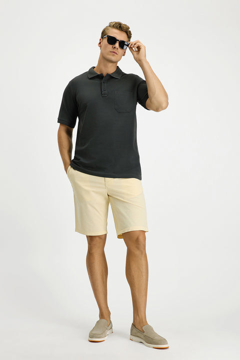 Dark Anthracite Regular Fit Cotton Embroidered Pocketed Non-Rash Polo Collar T-Shirt