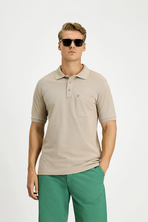 Medium Mink Regular Fit Cotton Embroidered Pocketed Non-Rundown Polo Collar T-Shirt
