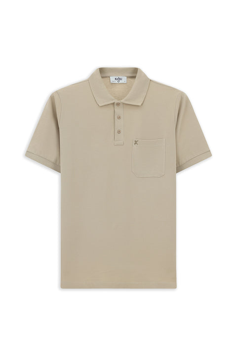 Medium Mink Regular Fit Cotton Embroidered Pocketed Non-Rundown Polo Collar T-Shirt