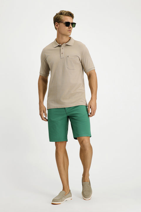 Medium Mink Regular Fit Cotton Embroidered Pocketed Non-Rundown Polo Collar T-Shirt
