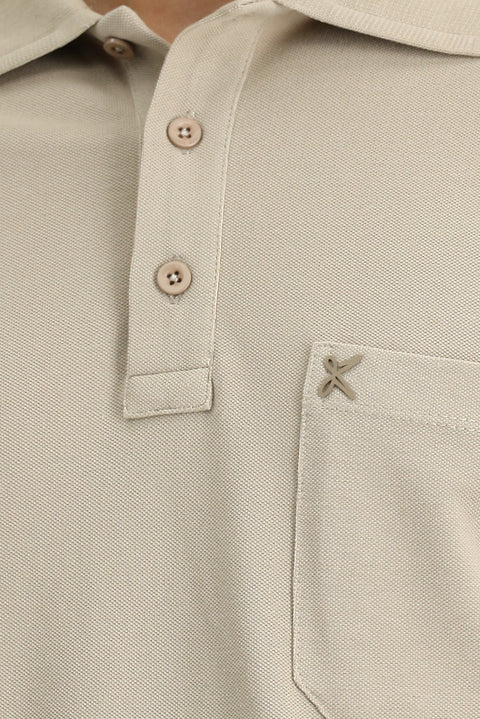 Medium Mink Regular Fit Cotton Embroidered Pocketed Non-Rundown Polo Collar T-Shirt