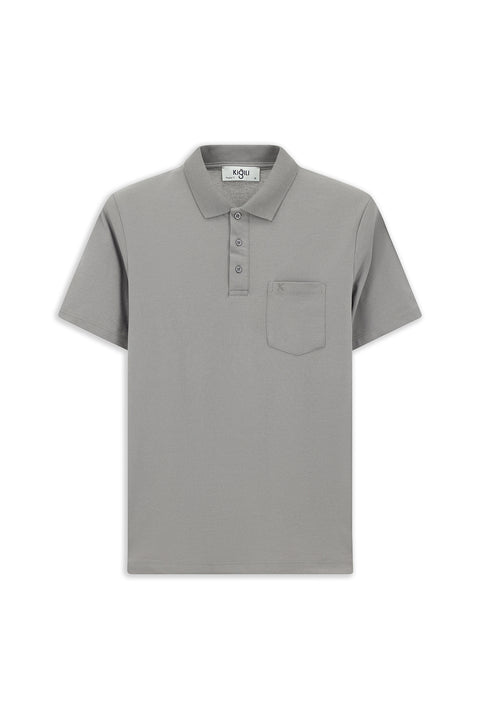 Medium Grey Regular Fit Cotton Embroidered Pocket Polo Shirt
