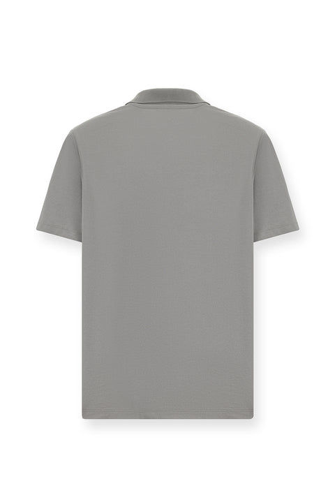 Medium Grey Regular Fit Cotton Embroidered Pocket Polo Shirt