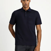 Dark Navy Regular Fit Cotton Embroidered Pocket Polo Shirt