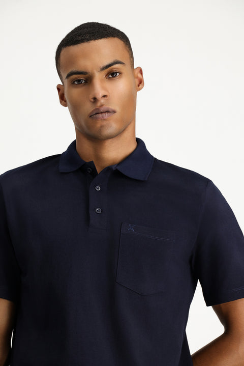 Dark Navy Regular Fit Cotton Embroidered Pocket Polo Shirt