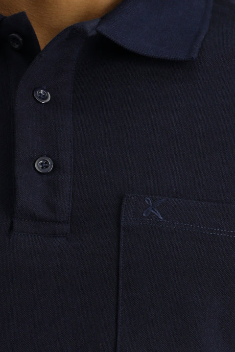 Dark Navy Regular Fit Cotton Embroidered Pocket Polo Shirt
