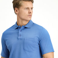 Havacı Mavi Regular Fit Pamuklu Nakışlı Cepli Polo Yaka Tişört
