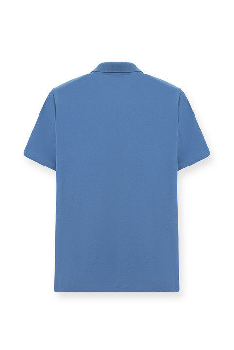 Havacı Mavi Regular Fit Pamuklu Nakışlı Cepli Polo Yaka Tişört