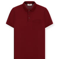 Koyu Bordo Regular Fit Pamuklu Nakışlı Cepli Polo Yaka Tişört