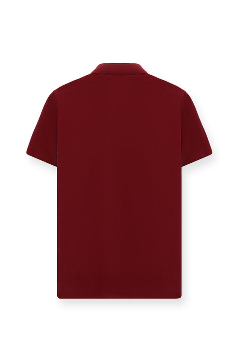 Koyu Bordo Regular Fit Pamuklu Nakışlı Cepli Polo Yaka Tişört