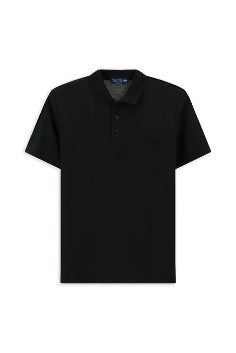 Black Regular Fit Cotton Embroidered Pocket Polo Collar T-Shirt