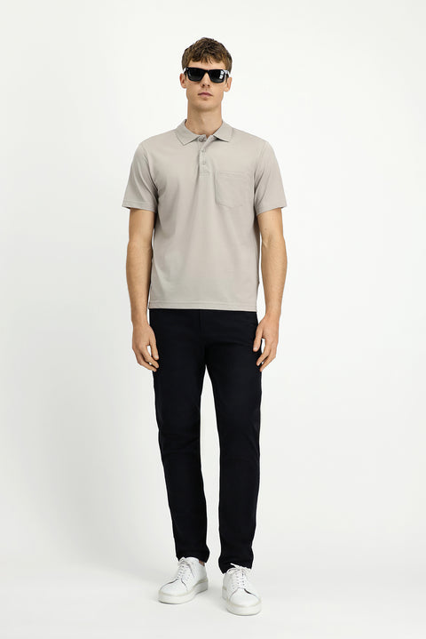 Medium Grey Regular Fit Cotton Embroidered Pocket Polo Shirt