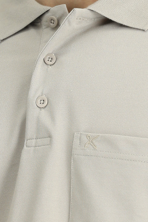 Medium Grey Regular Fit Cotton Embroidered Pocket Polo Shirt
